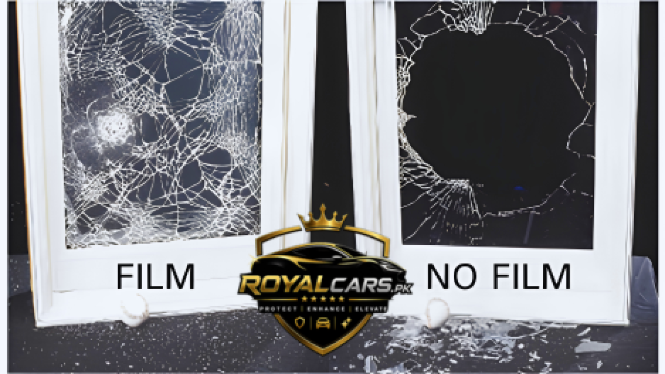 Safety and security film installed on glass for car home shop office and commercial building protection against breakage and intrusion